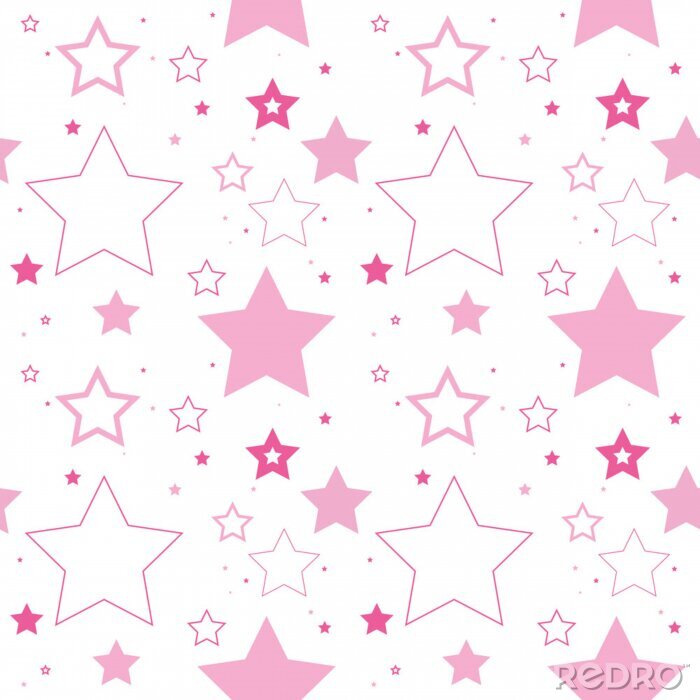 Sticker  Un modèle de vecteur sans couture fabriqué à partir d'étoiles qui se répètent. Ces étoiles roses solides et soulignées forment un joli fond.
