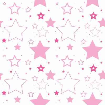 Sticker  Un modèle de vecteur sans couture fabriqué à partir d'étoiles qui se répètent. Ces étoiles roses solides et soulignées forment un joli fond.