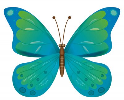 Un papillon de bande dessinée avec de grandes ailes vert-bleu