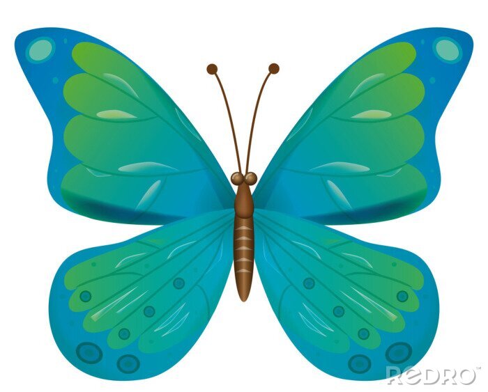 Sticker  Un papillon de bande dessinée avec de grandes ailes vert-bleu