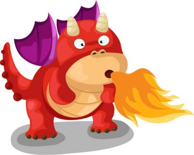 Sticker  Un petit dragon rouge cracheur de feu