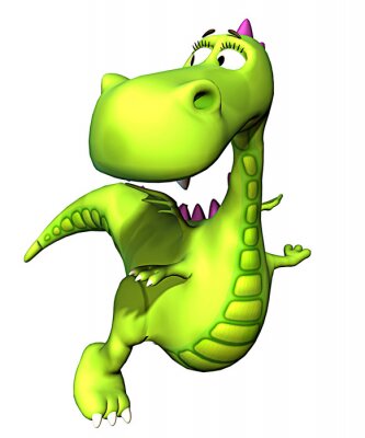 Sticker  Un petit dragon vert avec une crête rose