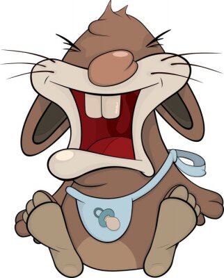 Sticker  Un petit lapin qui pleure dans un bavoir bleu