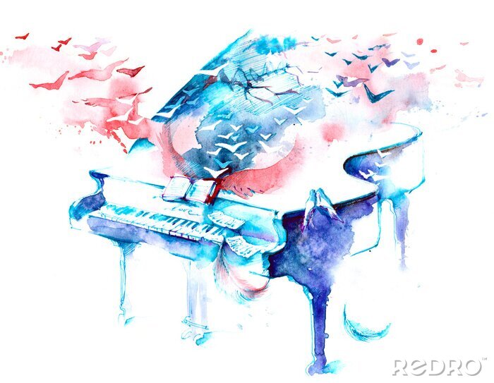Sticker  Un piano et des notes d'aquarelle abstraites