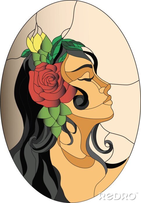 Sticker  Un portrait de femme dans l'esthétique du vitrail