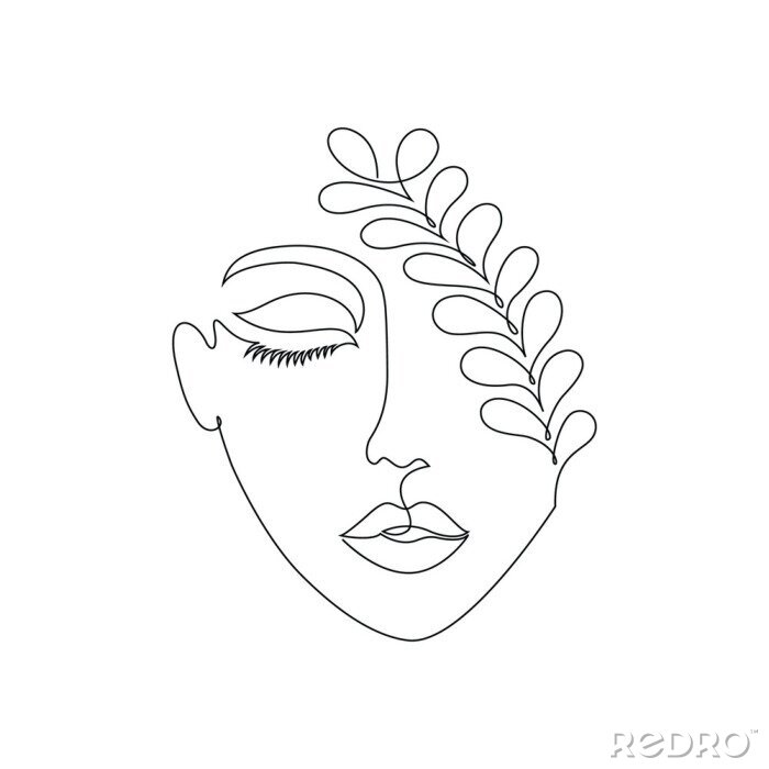 Sticker  Un portrait minimaliste d'une femme dessiné avec une seule ligne