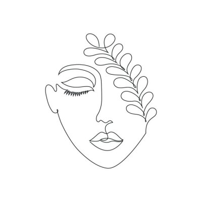 Sticker  Un portrait minimaliste d'une femme dessiné avec une seule ligne