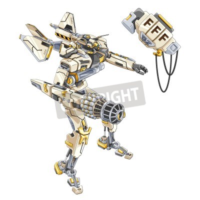 Sticker  Un robot de combat moderne dans un style comique