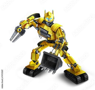 Sticker  Un robot jaune se transformant en machine