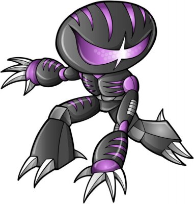Sticker  Un robot noir et violet dans une pose de combat
