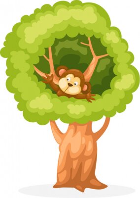Sticker  Un singe brun dans la couronne d'un arbre massif
