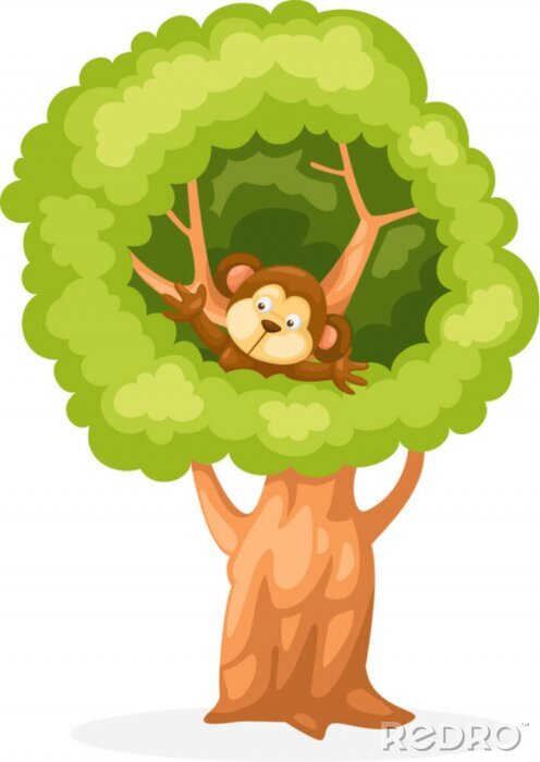 Sticker  Un singe brun dans la couronne d'un arbre massif
