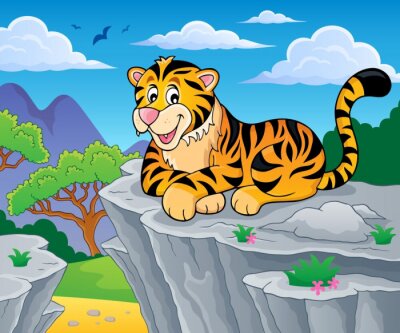 Sticker  Un tigre assis sur un rocher
