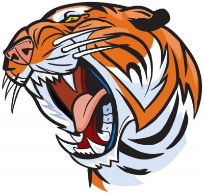Sticker  Un tigre avec sa gueule grande ouverte