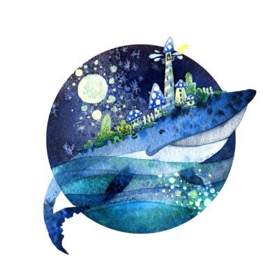 Sticker  Une baleine portant une ville sur son dos