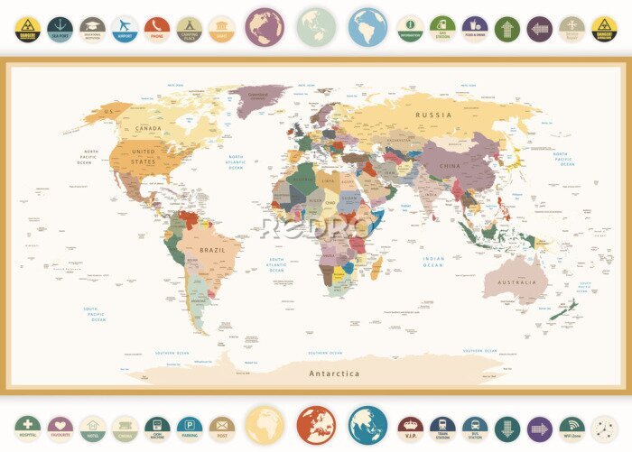 Sticker  Une carte du monde anglaise avec des symboles