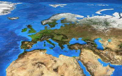 Une carte du monde haute résolution centrée sur l'Europe