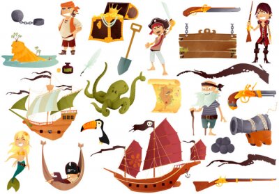 Sticker  Une collection d'illustrations sur le thème des pirates de dessins animés