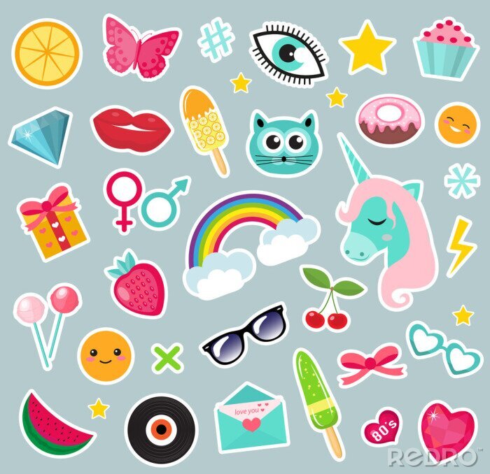 Sticker  Une collection de graphiques gais colorés simples