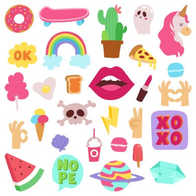 Sticker  Une collection de graphiques multicolores sur divers sujets