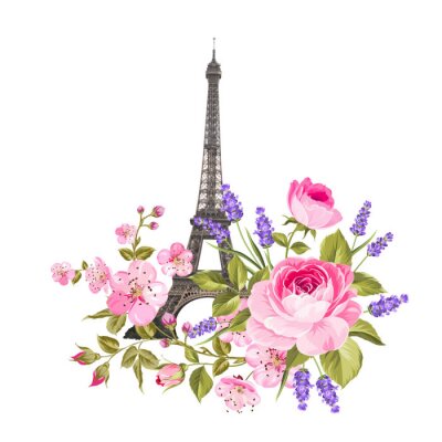 Sticker  Une couronne de fleurs à la Tour Eiffel