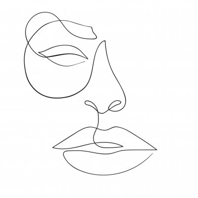 Sticker  Une face de dessin au trait. Art de minimalisme moderne, contour esthétique. Style minimaliste de portrait de femme abstraite. Illustration vectorielle d'une seule ligne