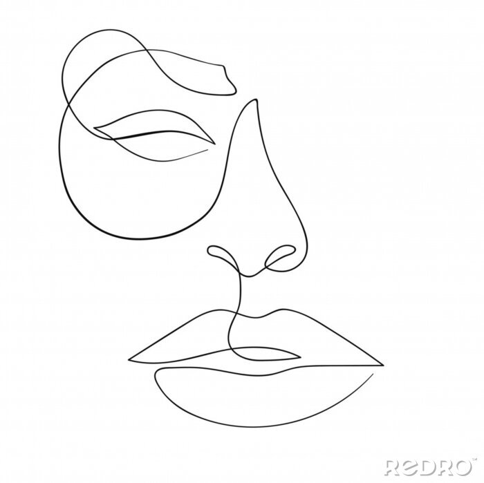 Sticker  Une face de dessin au trait. Art de minimalisme moderne, contour esthétique. Style minimaliste de portrait de femme abstraite. Illustration vectorielle d'une seule ligne