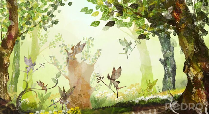 Sticker  Une forêt pleine de fées volantes