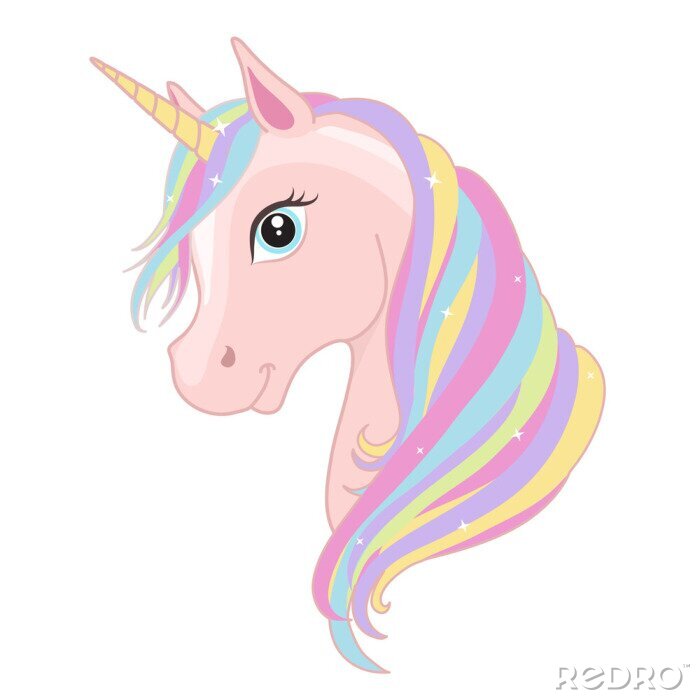 Sticker  Une licorne avec un oeil bleu et une crinière arc-en-ciel