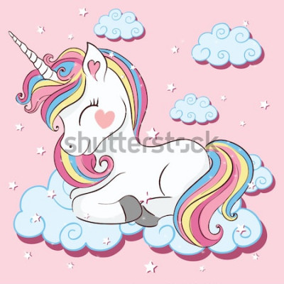 Sticker  Une licorne blanche avec une crinière arc-en-ciel