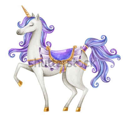 Sticker  Une licorne blanche avec une selle décorative violette