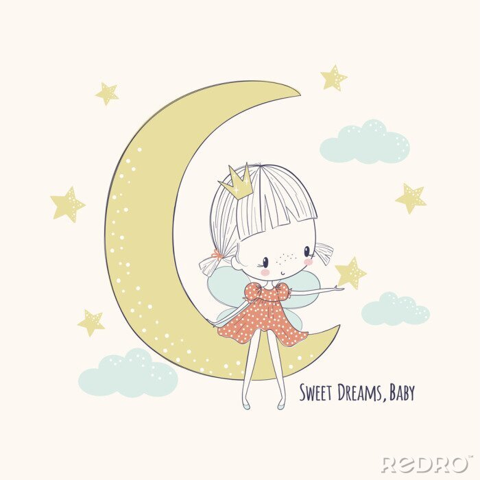 Sticker  Une princesse sur la lune cherchant une étoile