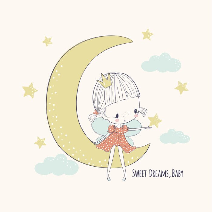 Sticker  Une princesse sur la lune cherchant une étoile