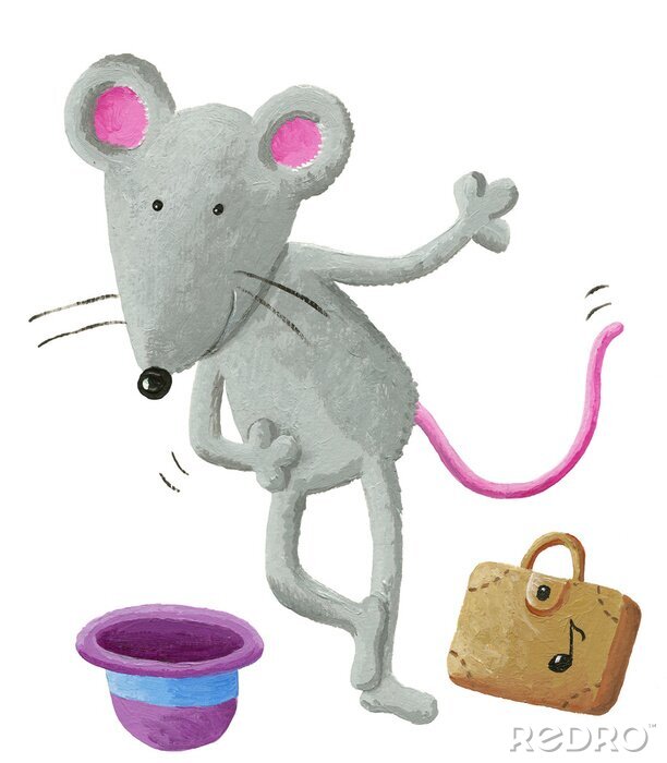 Sticker  Une souris grise dansante avec un chapeau violet