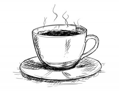 Sticker  Une tasse de café dessin à l'encre noire
