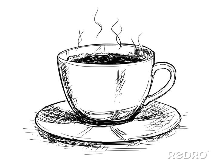 Sticker  Une tasse de café dessin à l'encre noire