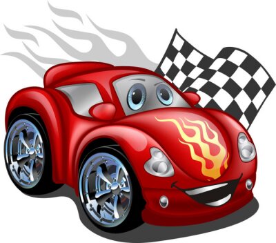 Sticker  Une voiture de course rouge avec un visage souriant