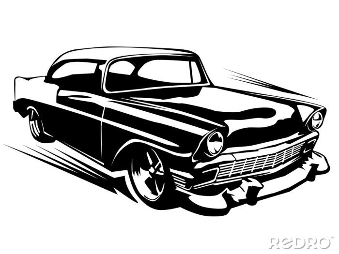 Sticker  Une voiture rétro rapide dans des graphismes en noir et blanc