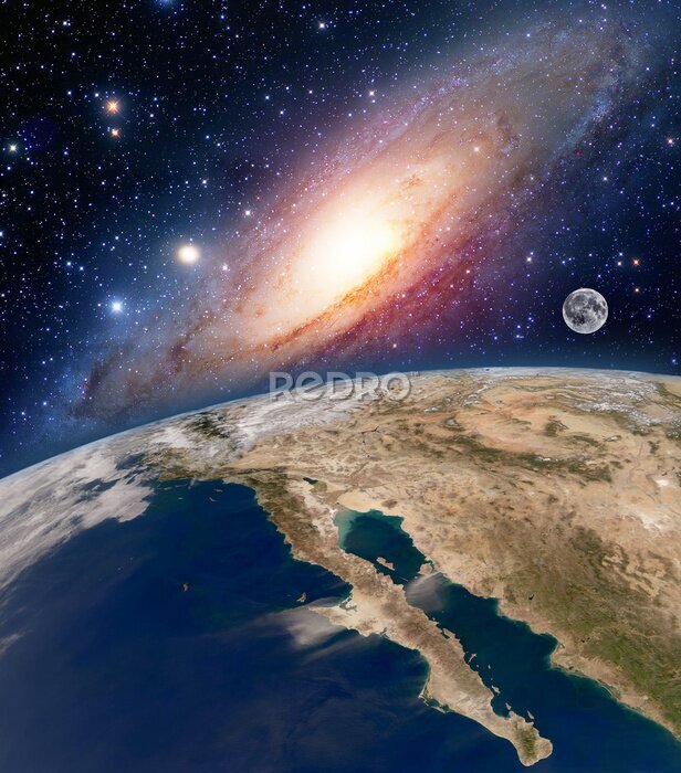 Sticker  Une vue de la Terre et d'autres corps célestes depuis l'espace