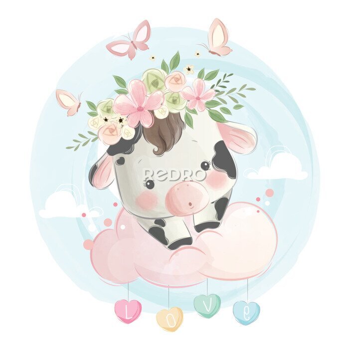 Sticker  Vache sur un nuage version dessin animé