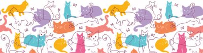 Sticker  Vecteur colorées Cats horizontale Seamless Background