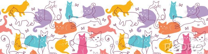 Sticker  Vecteur colorées Cats horizontale Seamless Background