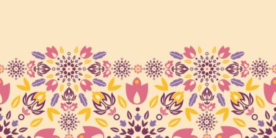 Sticker  Vecteur d'ornement tulipes colorées, seamless horizontale