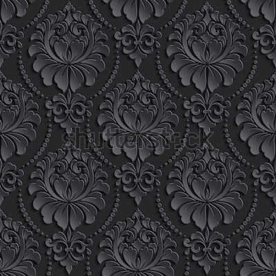 Sticker  Vecteur de fond sans couture damassé foncé. Texture de luxe élégante pour fonds d'écran, arrière-plans et remplissage de page. Éléments 3D avec ombres et rehauts. Papier découpé.