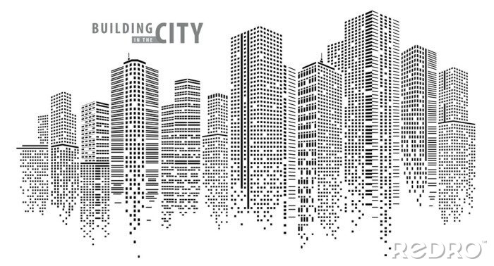 Sticker  Vecteur de ville abstraite, paysage de ville transparente, bâtiment de points dans la ville de nuit