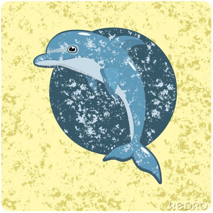 Sticker  Vecteur, dessin, dolphin, vendange, style