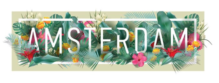 Sticker  Vecteur floral encadré typographique AMSTERDAM art de ville