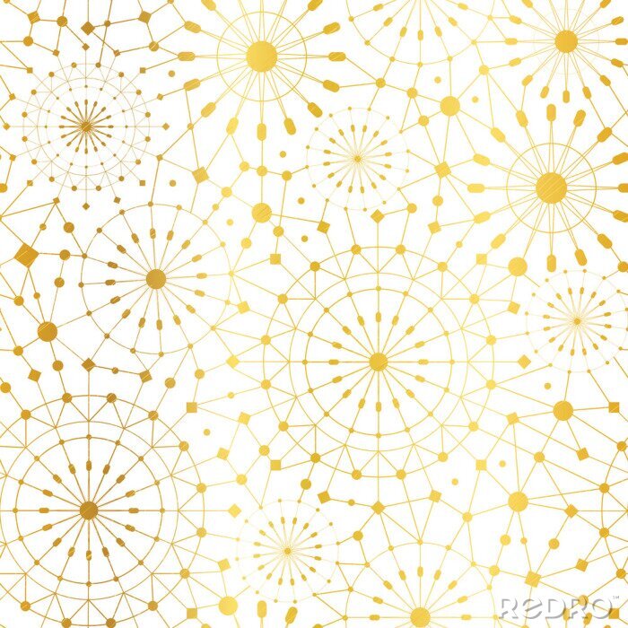Sticker  Vecteur Golden White Abstract réseau métalliques cercles fond de patron sans soudure. Grand pour le tissu élégant de texture d'or, cartes, invitations de mariage, papier peint.