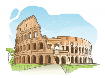 Sticker  Vecteur, Illustration, colosseum, roma, à, main, dessiné, croquis, Style