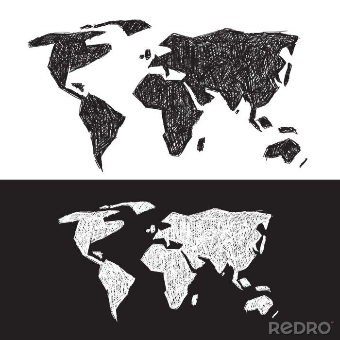 Sticker  Vecteur noir et blanc Carte du monde Illustration Set
